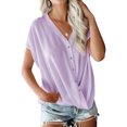 thumbnail image 5 of T-Shirt Femme Couleur Unie Col en V Manches Chauve-Souris Croisé avec Boutons devant, 5 of 5