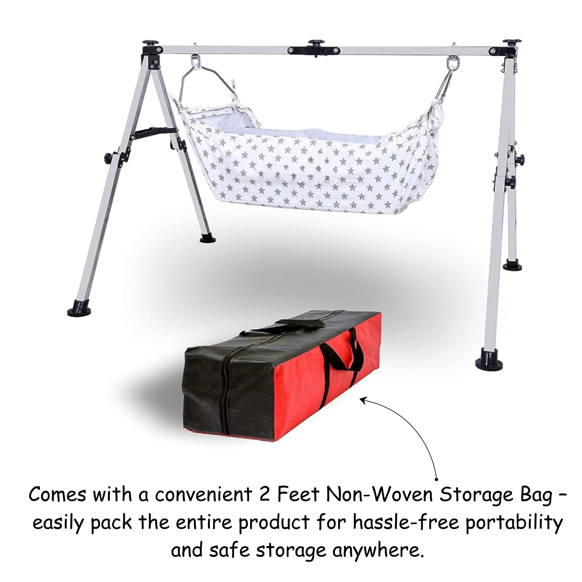 KISSATO Stainless Steel Foldable Baby, Infant Cradle with Storage Bag, Indian Style Ghodiyu, Palna