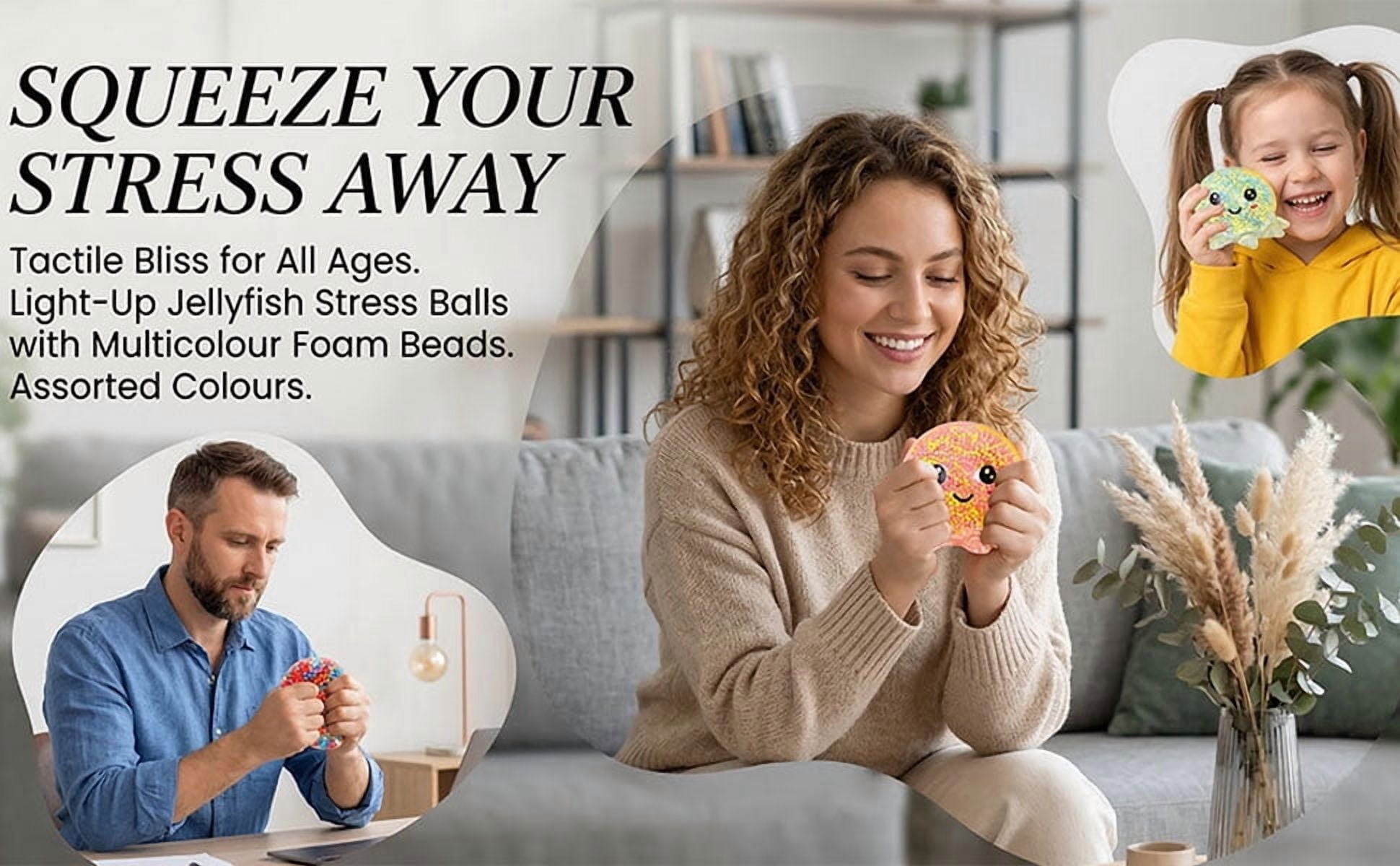 GAFRBALLV Octopus Stress Ball Set, 4 Pack Cute Squeeze Stress Relief Fidget Toys, Party Favors and Birthday Gifts
