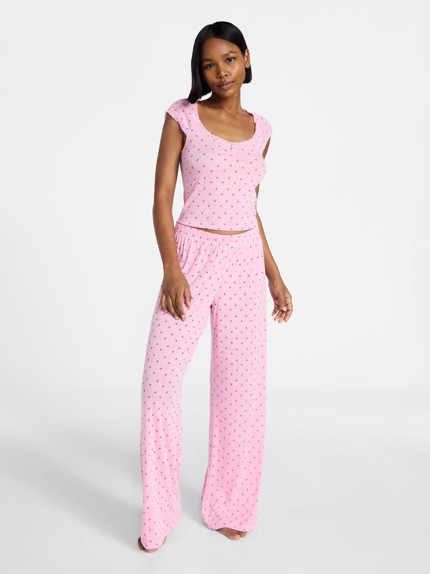 No Boundaries Sleep Pointelle Knit Baby Tee, Women’s XXS-3X