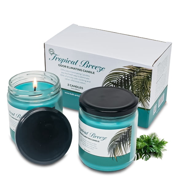 FPN Odor Eliminating Candle Set, Tropical Breeze, Pack of 2 (12oz) 90-Hour Burn Time | Soy Wax Candles | Neutralizes Pet, Kitchen, & Smoke Odors | Eco-Friendly & Long-Lasting