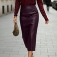 thumbnail image 2 of Fiaer Skirts for Women Trendy Fall 2025 Elastic Waist Ruched Bodycon Slit Pencil Midi Leather Skirt Bussiness Casual Red M, 2 of 8