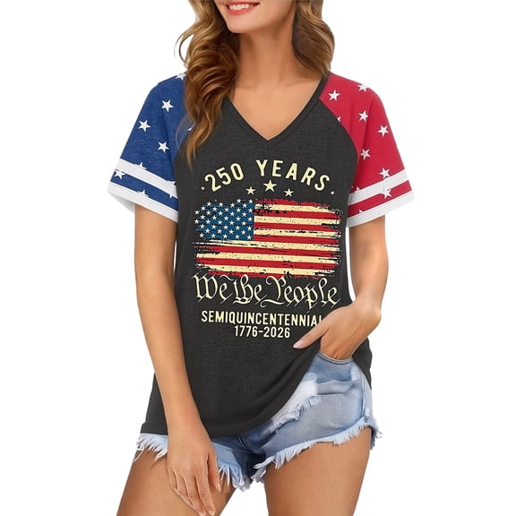 250th Anniversary USA Shirt Women Commemorative Short Sleeve T Shirt Anniversary Celebration Casual Tee Top