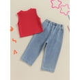 thumbnail image 2 of Bagilaanoe 4th of July Outfits for Toddler Baby Girls Ribbed Sleeveless Tank Tops + Jeans 12M 24M 3T 4T 5T 6T Kids Independence Day Clothes 2pcs Pants Set, 2 of 7