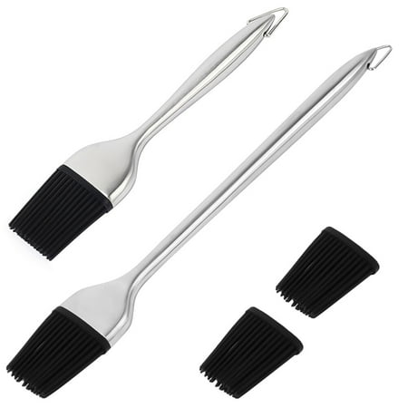 

HOMEMAXS Stainless Steel BBQ Brush Silicone Baking Oil Sauce Brush Tools for Outdoor Home (1Pc 8 Cun Round Tail Brush + 1Pc 12 Cun Round Tail Brush + 2Pcs Black Silicone Brush Head)