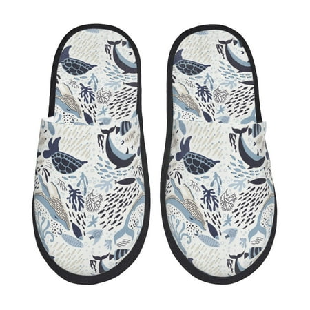 

Sikiie Sea Life Elements Fuzzy Slip-on Slippers Warm Cozy Soft Lightweight Memory Foam Indoor House ShoesLarge