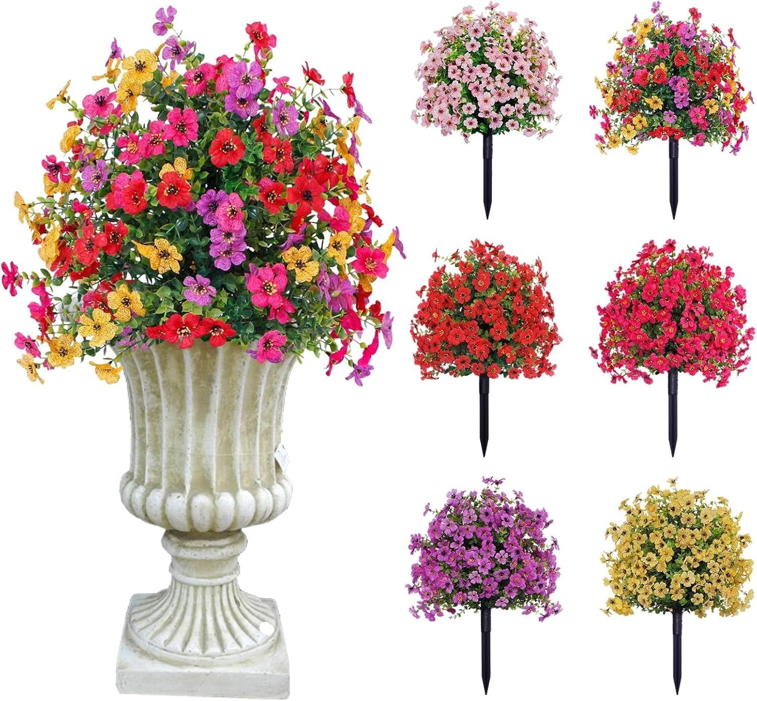 Artificial Flowers with Ground Spikes,2pcs Garden Stake Faux Greenery Shrubs Garden Accessories 22" for Farmhouse Outdoor Outside Porch Patio Wedding Party Decoration (F)