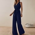 thumbnail image 5 of Abomasnow Sleeveless Wrap V Neck Elegant Jumpsuit for Women Dressy Casual 2025 Summer One Piece Wide Leg Long Pant Belted Romper, 5 of 5