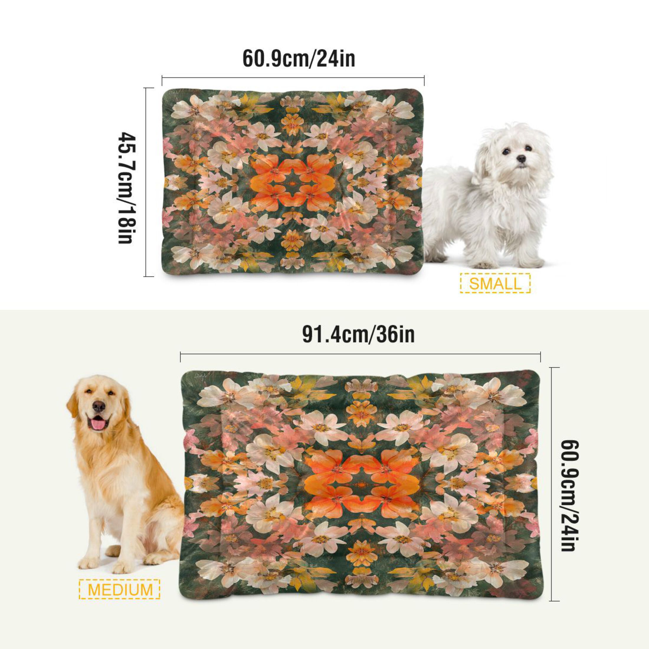 Qxltty Colorful Flower Bushes Ped Pad Wear-resistant and Hard to Bite Through Sleeping Pad for Small Medium Large Dogs Winter Pet Bed 36×24in