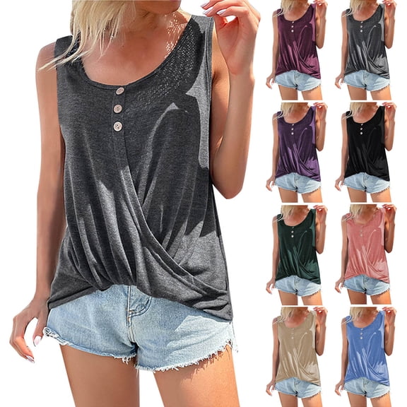 QNANSPI Women's Casual Layering Tank Tops, Breathable Sleeveless Camisole Tops, Women's Solid Color Crew Neck Built in Bra Basic Casual Office Tank Tops