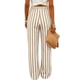 thumbnail image 5 of hlysgo Women's Striped Print Trousers Casual High Waist Fashion Pants Summer Loose Wide Leg Pant with Pockets Yellow,M, 5 of 6