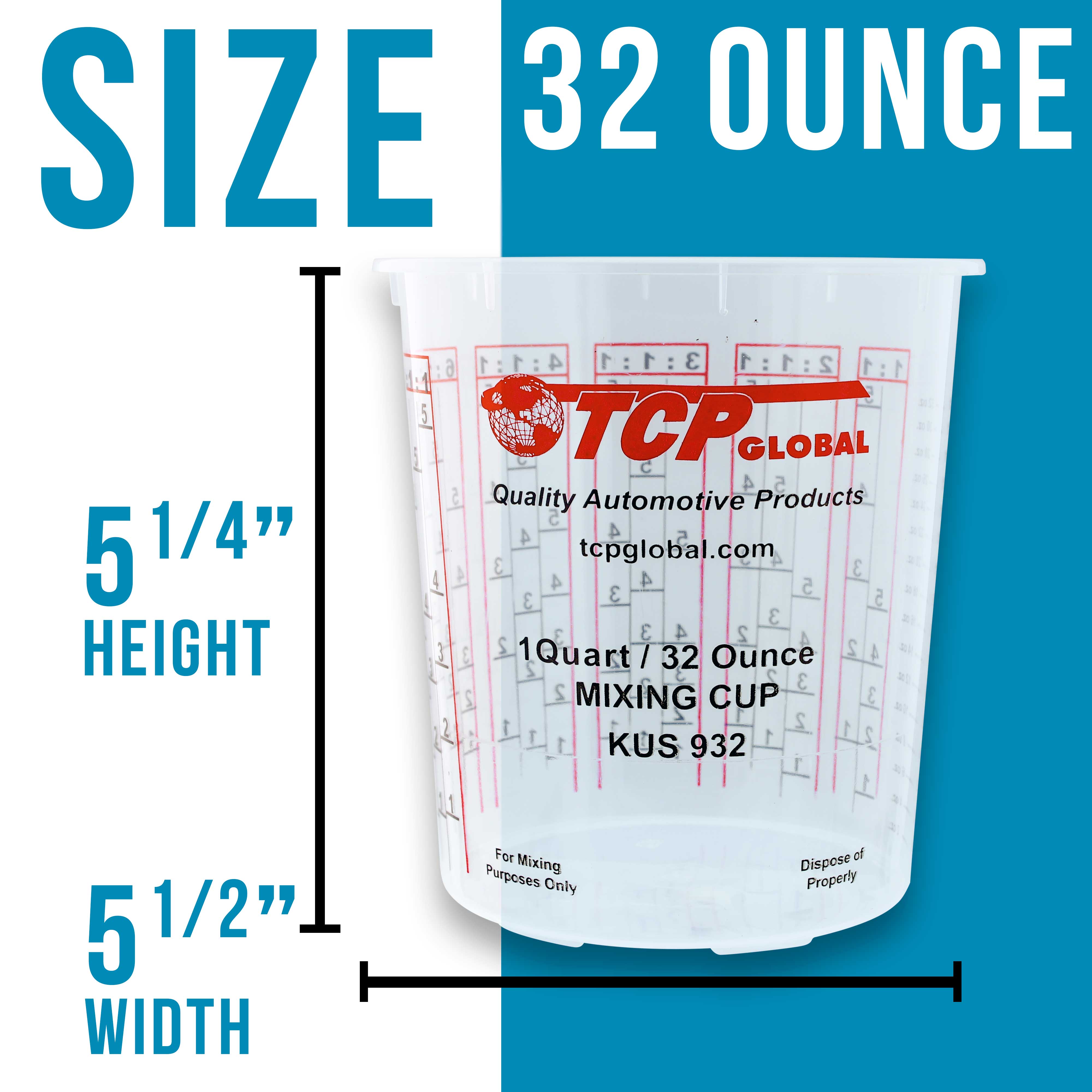 Custom Shop Paint Mixing Cups Plastic Measuring Cup Epoxy Resin, Disposable or Reusable, 32-Ounce (Quart) - Box of 100 - Graduated, Mixing Ratios, Automotive Painting Acrylic Art Crafts