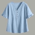 thumbnail image 5 of Perfectbot Women’s V-Neck Ruffle Short Sleeve Blouse, Henley Button-Down Casual Tunic Top, Lightweight Crinkle Cotton Shirt, 5 of 7