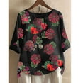 thumbnail image 1 of SMihono Hauts pour Femmes Été Décontracté Mode Coton Lin Manches Courtes T-Shirt Imprimé Oversize pour Femmes, 1 of 3