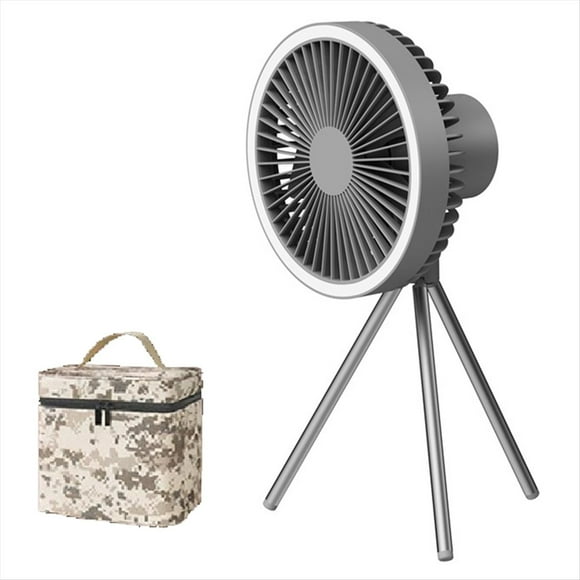 Ventilador de Camping de 10000 MAh, Recargable, de Mesa, Portátil, Inalámbrico, con Batería Externa y Luz LED, Color Gris .