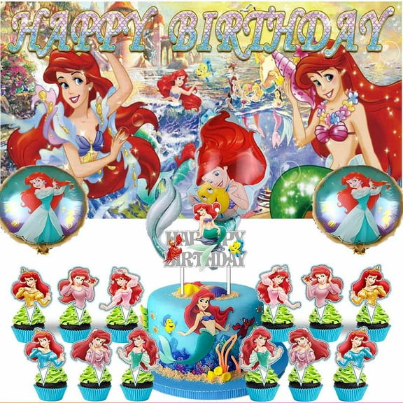 Mermaid Party Supplies Decor Tableware Backdrop Banner Cake Topper Balloons Birthday Decorations
