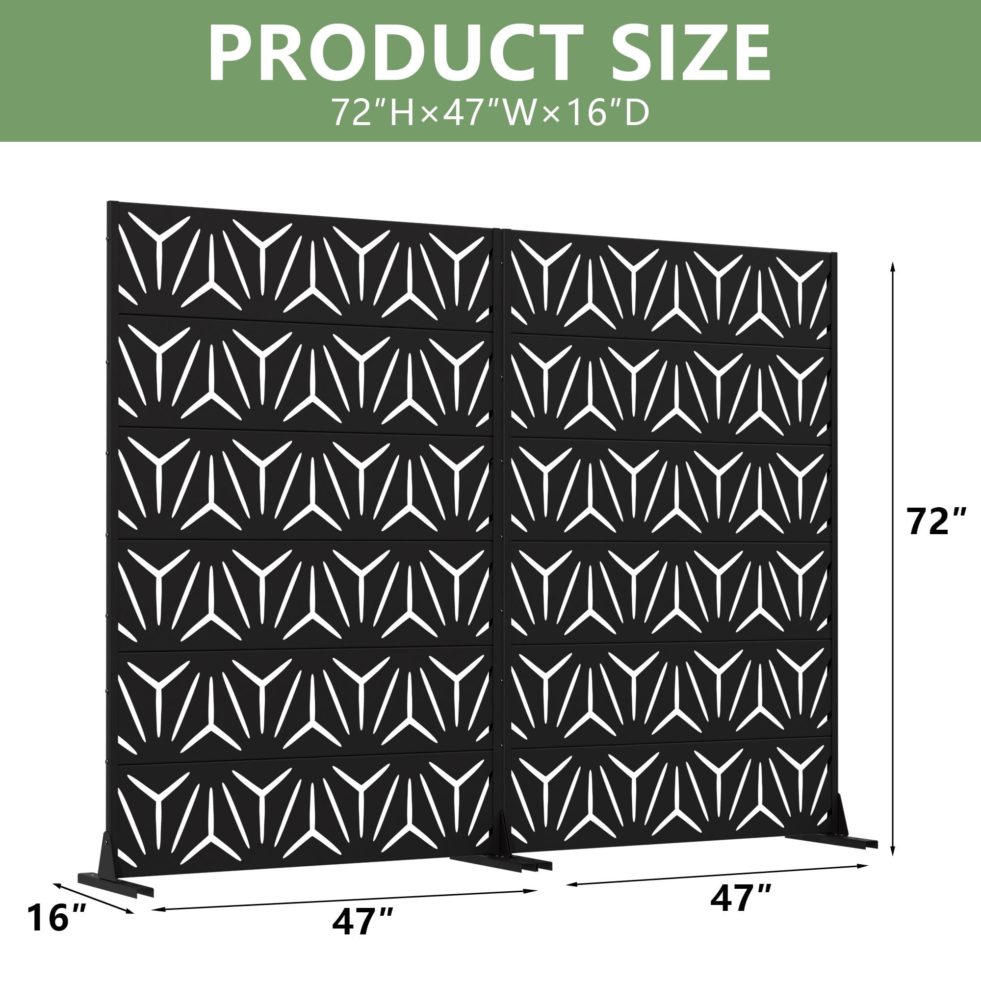 MAYEERTY 6 Panels Metal Outdoor Privacy Screen Panel Garden Divider Patio Backyard Decorative Privacy Fence 2Pcs, 72×47.2×15.7in