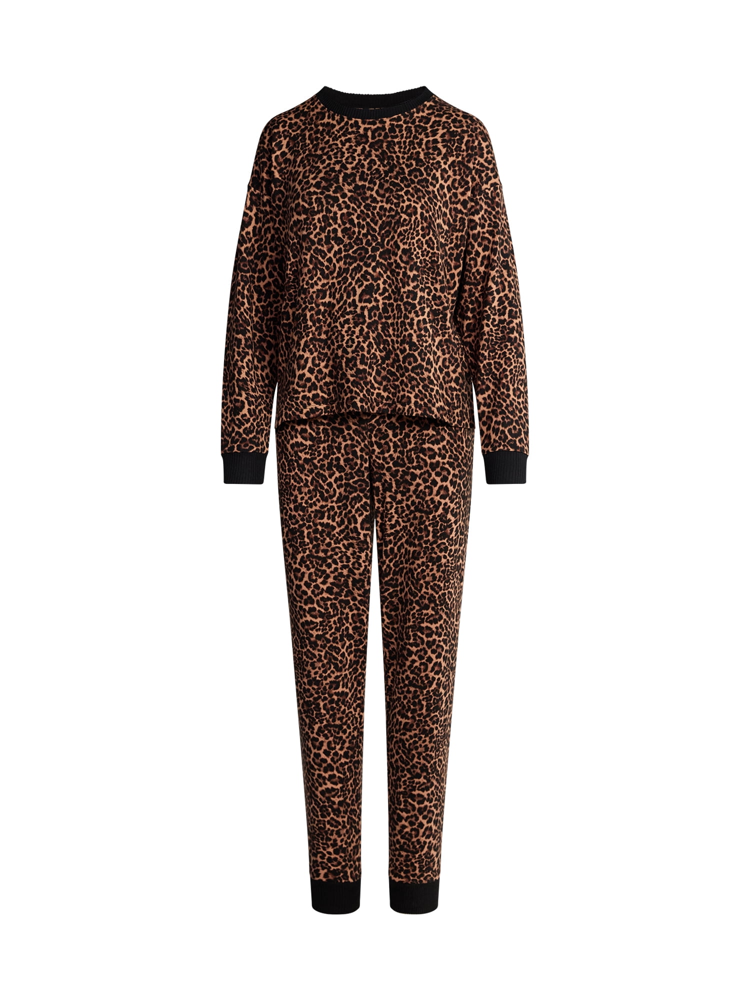 Joyspun Women's Cozy Lounge Collection Hacci Knit Long Sleeve Top and Joggers Pajama Set, Sizes XS-3X