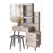 Ktaxon Lighted Vanity Table Set with Charging Station, Makeup Dressing Table with Sliding Mirror, Bedroom Vanities Set