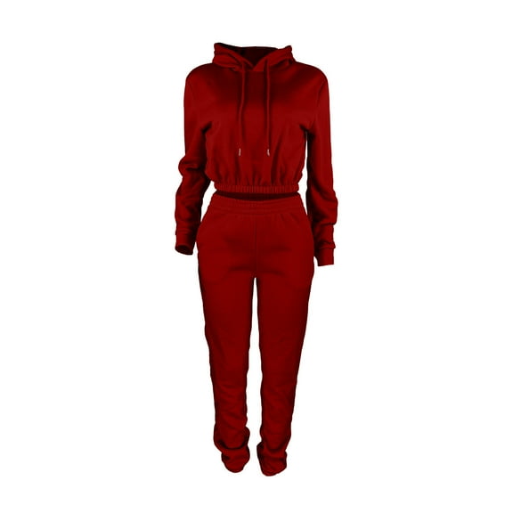Jalioing Fall Winter Women's 2 Piece Sweatshirt Outfits Hooded Drawstring Tracksuit with Sweatpant Sportsuit (X-Large, Red)
