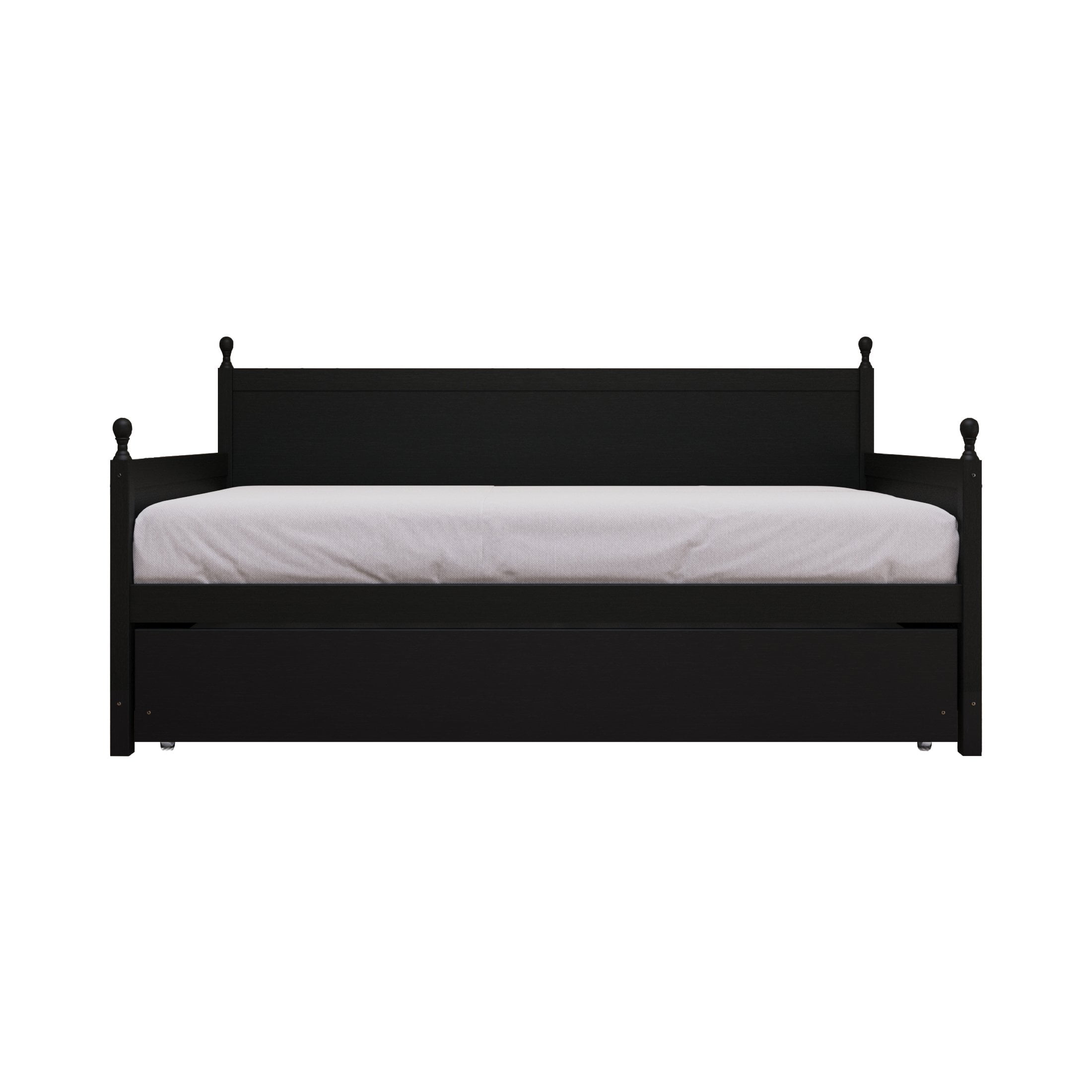 Castle Place Mid-Century Expandable Twin Size Wooden Daybed with Trundle, Black