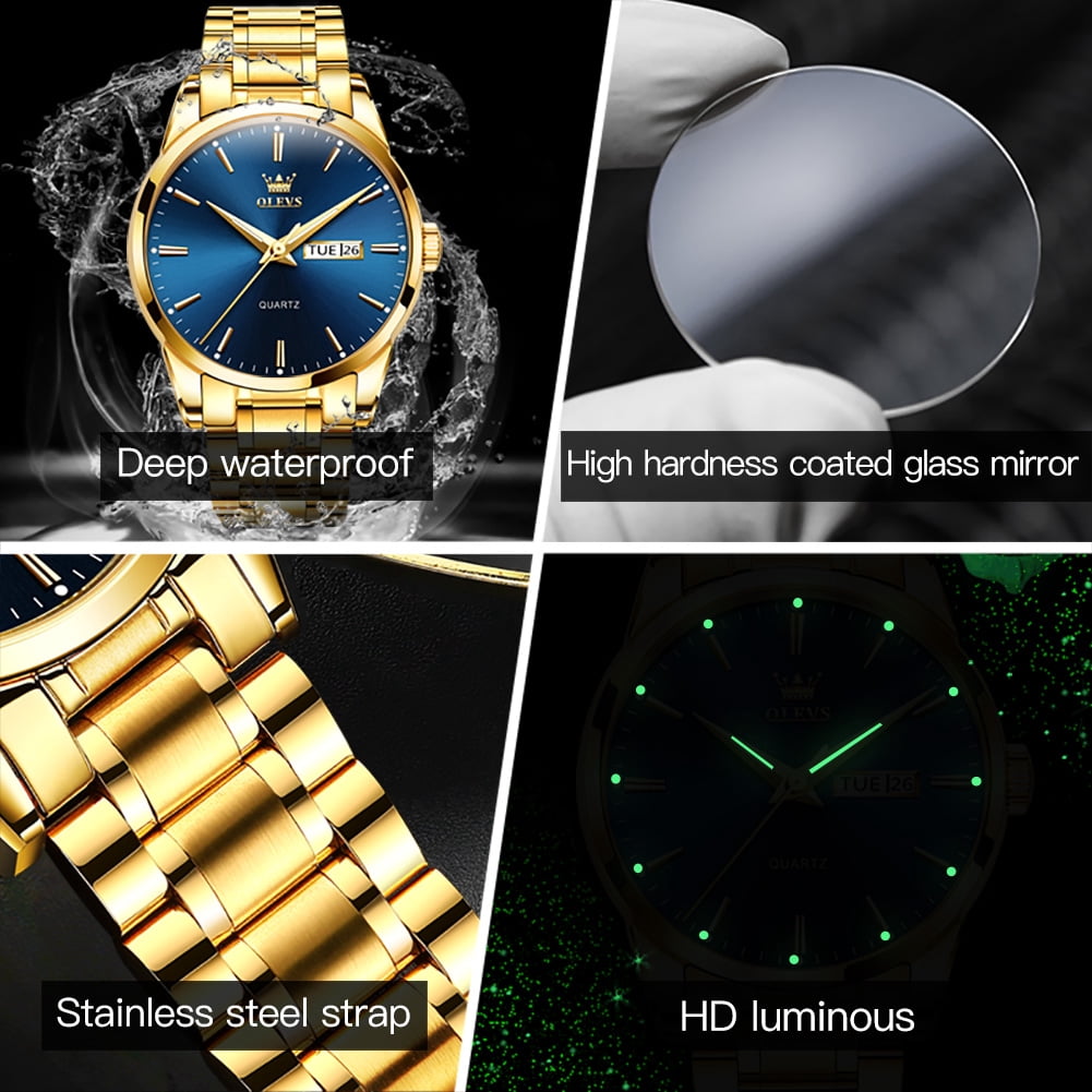 OLEVS Classic Men Watches with Date,Stainless Steel Man Watch with Date, Bussiness Watches for Men,Luminous Quartz Mens Watches Black/White/Blue/Gold, Waterproof Male Reloj para Hombre
