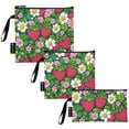 thumbnail image 2 of Haosy 3 Pack Reusable Ziploc Bags BPA Free Healthy Food Storage Bag Leakproof Sandwich Snack Freezer Bags Pink White Leaves and Strawberries, 2 of 7