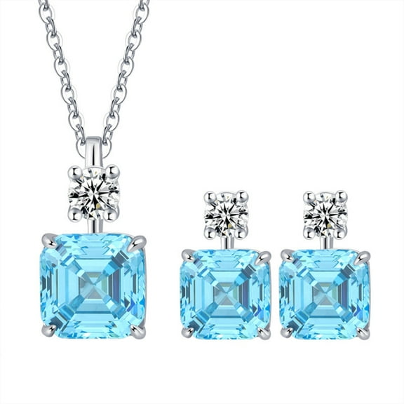 2pcs Wedding Jewelry Sets for Brides Bridesmaids Asscher Cut 925 Sterling Silver CZ Women Jewelry Sets for Prom Costume Accessories Pendant Necklace and Drop Earrings