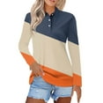 thumbnail image 2 of Womens Long Sleeve Polo Shirts Color Block V Neck Collared, Fall Casual Tunic Tees for Weekend Orange 3XL, 2 of 6
