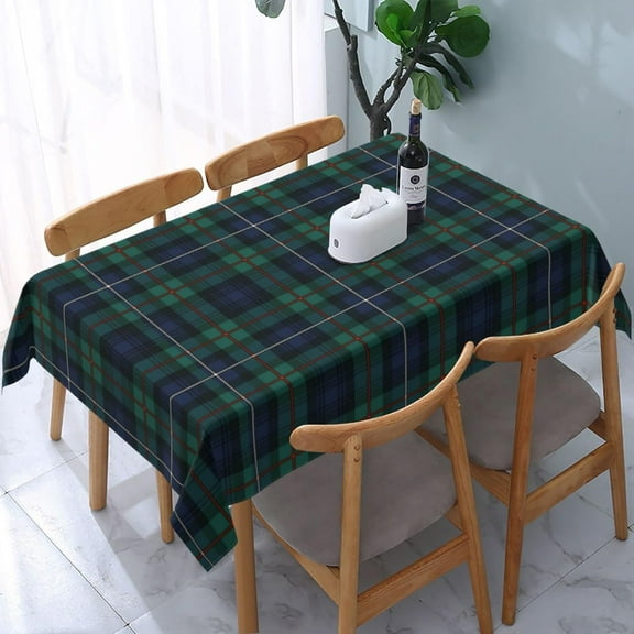 Tablecloth Rectangle Tartan Clan Robertson Plaid Green Pattern Polyester Fabric Table Cloth, Water Resistant & Wrinkle Free Table Cover for Kitchen and Dining Room Tabletop 60"x84" (4-6 Seats)