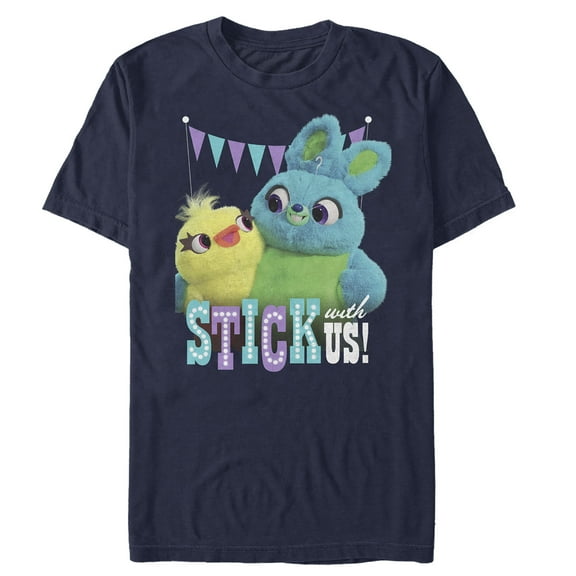 Men's Toy Story Ducky & Bunny Stick With Us BFFs Graphic Tee Navy Blue 2X Large
