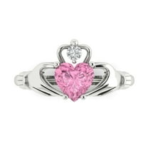 1.05 ctw Claddagh Anniversary Ring for Women | Heart Cut Simulated Pink Diamond | Hyperallergenic Solid 18K White Gold