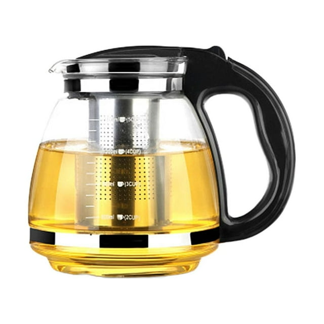 MasteelfCA 1 Pce Théière en Verre 2000ml Poignée en Acier Inoxydable Résistant à la Chaleur Théière en Verre (Noir)