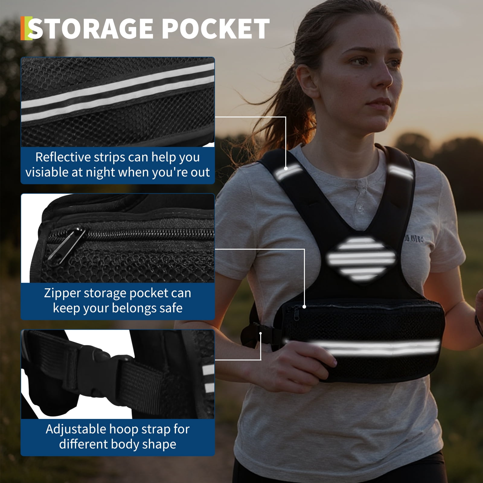 Roromall Adjustable Weight Vest, Men & Women Neoprene Workout Vest for Running, Walking, Gym Training – Reflective Strips & Pockets for Phone/Key