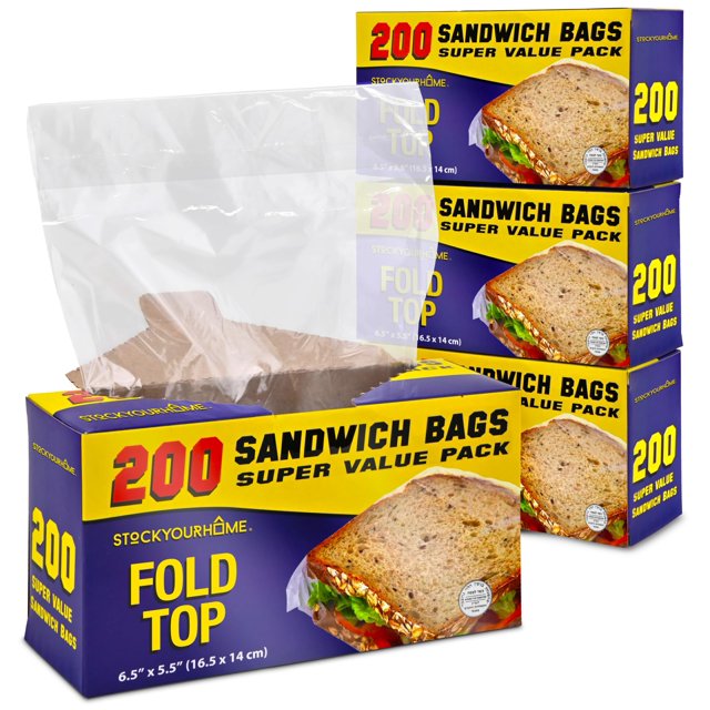 Bolsas para sándwiches Stock Your Home, con tapa plegable transparente, 800 unidades