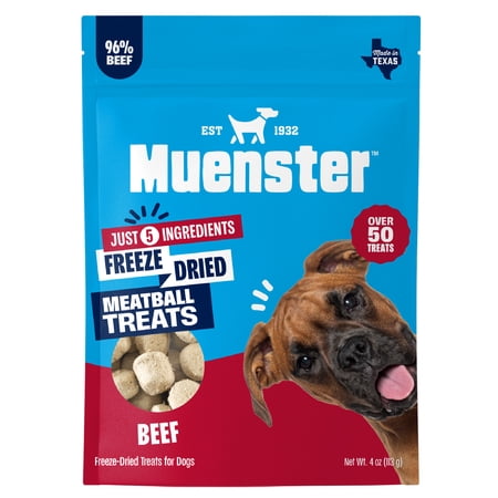 Muenster Freeze-Dried Beef Meatball Dog Treats, Limited-Ingredient High-Protein Dog Snacks, Training Rewards, Healthy High-Value Treats, 4 oz Resealable Pouch