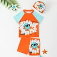 thumbnail image 2 of Gubotare Toddler Bathing Suits for Boys Toddler Boys Rash Guard Swimsuits Graphic Striped Swim Shirt Trunks Outfits Set (Orange,5-6 Years), 2 of 8