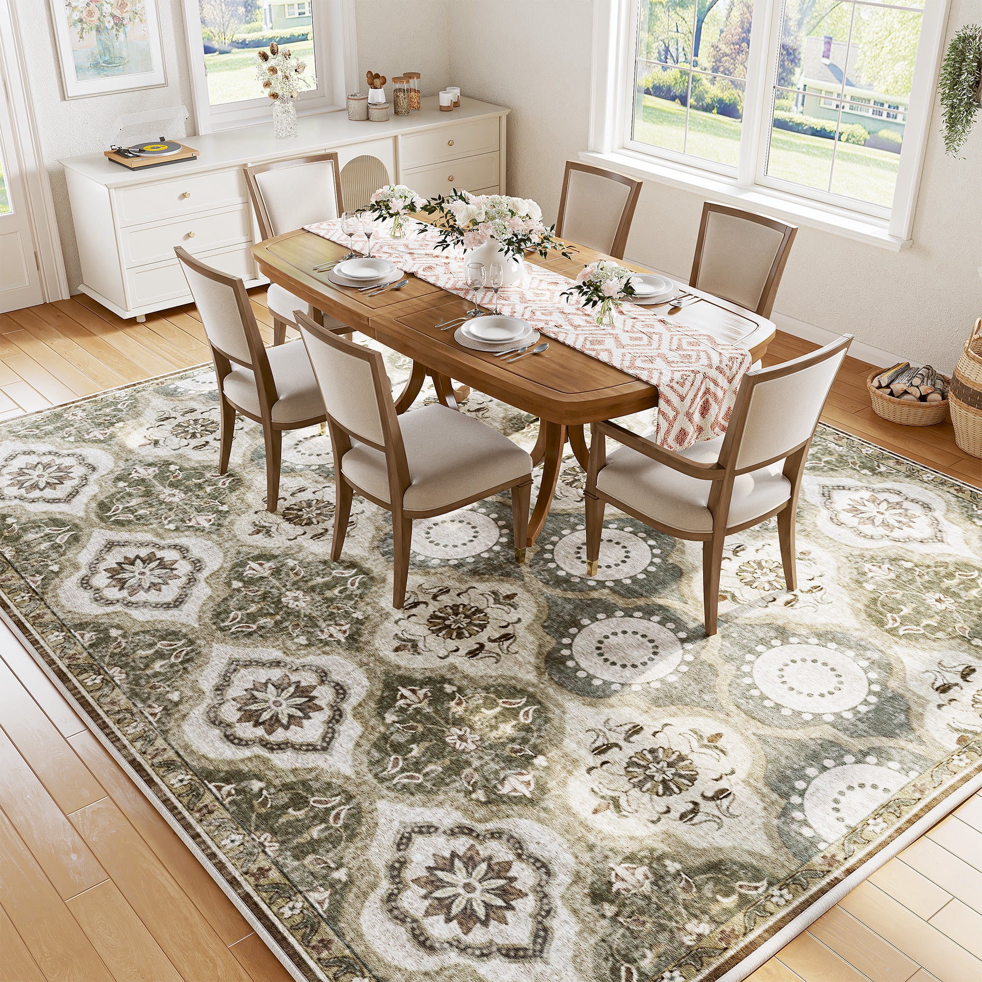 EnHomee 8x10 Area Rugs for Living Room Bedroom Vintage Indoor Carpet Rugs Machine Washable Area Rug,Green
