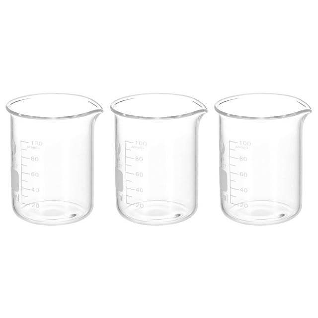 Unique Bargains 3Pack 100ml Low Form Glass Beaker, 3.3 Borosilicate Glass Graduated Measuring Cups with Spout