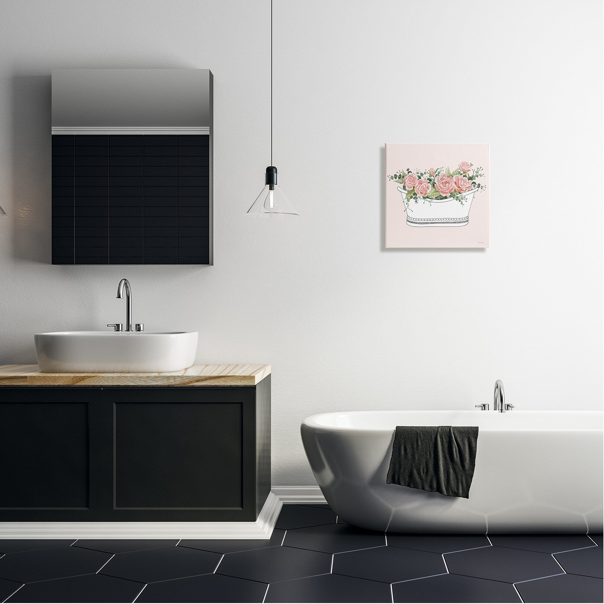 Stupell Industries Pink Rose Blossoms Casual Bathroom Bathtub Planter Graphic Art Gallery Wrapped Canvas Print Wall Art, Design by Cindy Jacobs