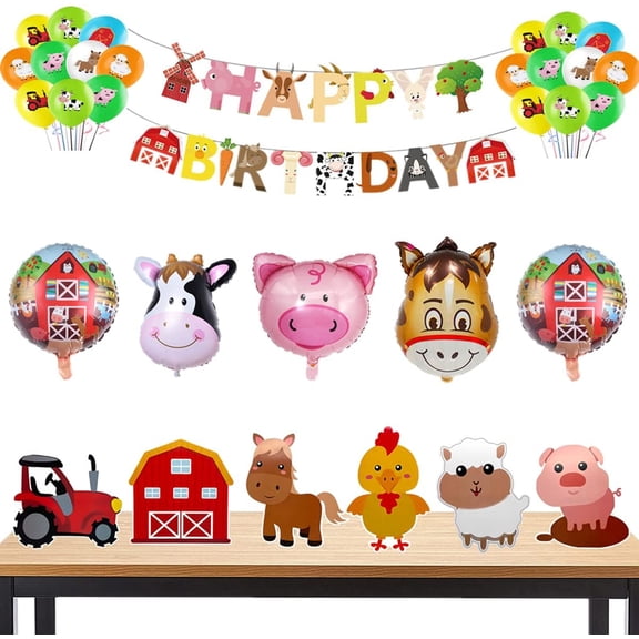 36 Pcs Farm Themed Party Supplies,Include Farm Animals Centerpieces Farm Banner and Foil Latex Balloons, Indoor and Outdoor Table Decorations for Farm Animals 3D Table Decoration