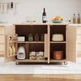 thumbnail image 4 of CASADEAR 51.2"W Ash Veneer Solid Wood Handwoven Kitchen Island with Drop Leaf, Coastal Kitchen Island on Wheels with Internal Storage Rack, Rolling Kitchen Cart,Nature Wood, 4 of 18