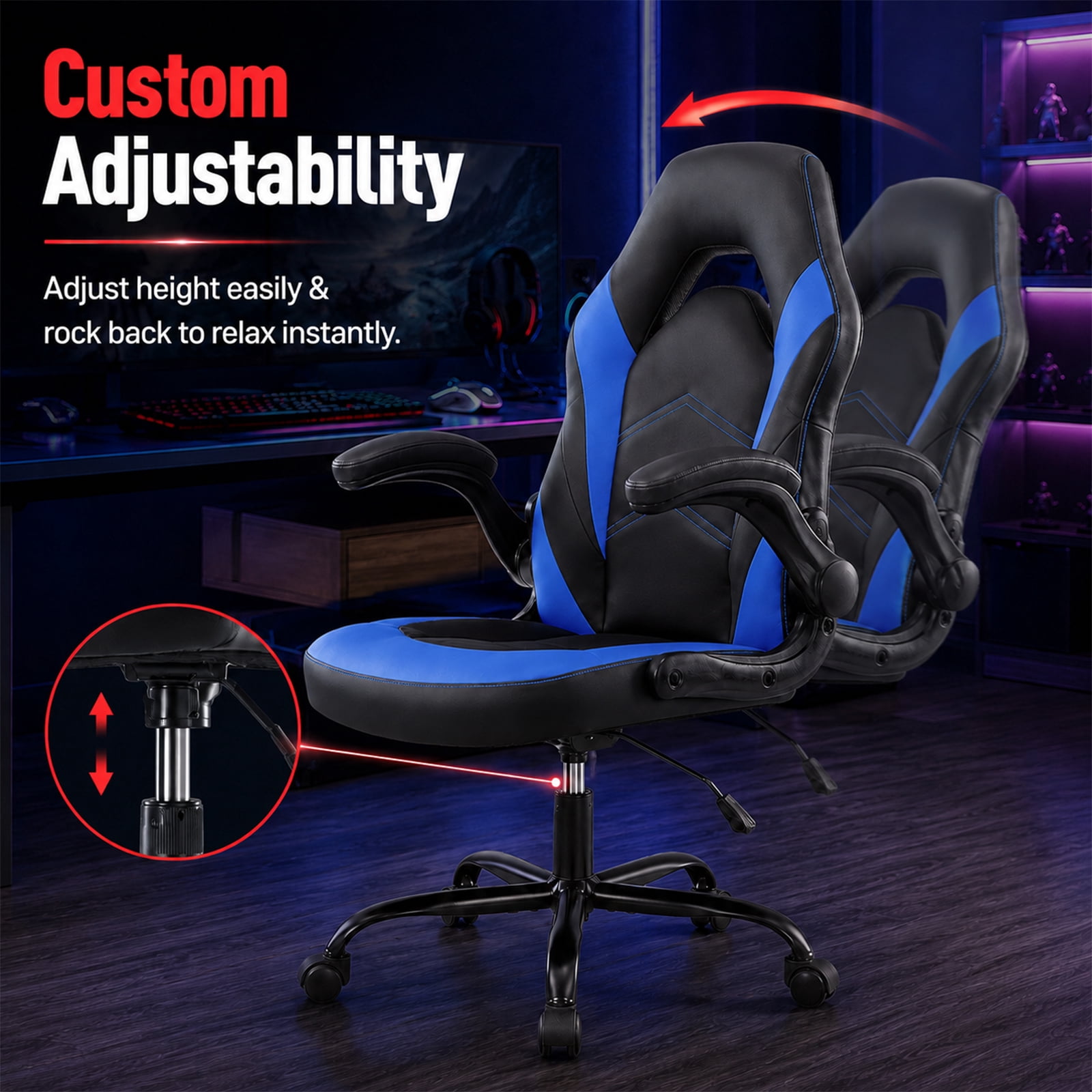 Alvantor Gaming Chair, PU Leather Comfortable Ergonomic Computer Chair Height Adjustable with Swivel and Lumbar Support