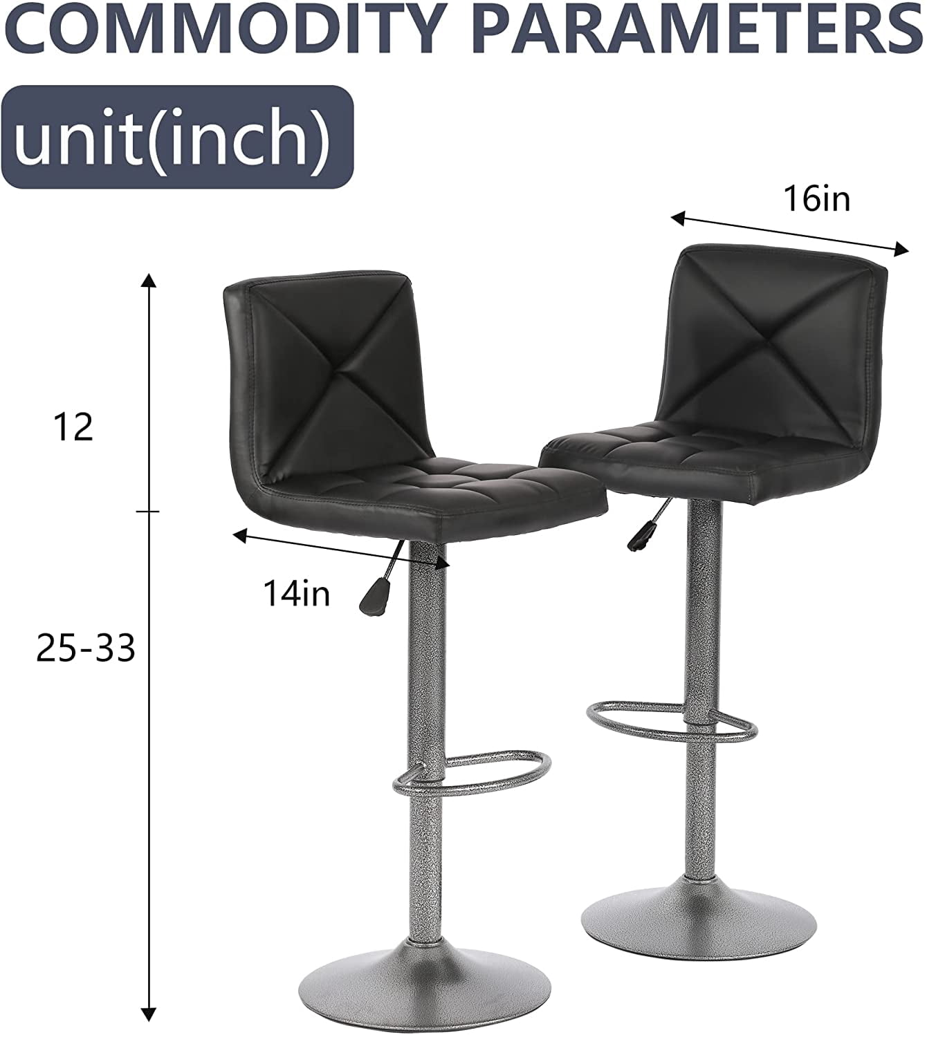 FDW Bar Stools Set of 2 Counter Height Swivel Stool PU Leather Modern Height Adjustable Swivel Barstools Hydraulic Chair Bar Stools,Black