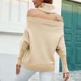 thumbnail image 3 of Suéter de mujer cuello alto hombros descubiertos manga larga Color puro Top de punto suelto para invierno otoño albaricoque S, 3 of 6