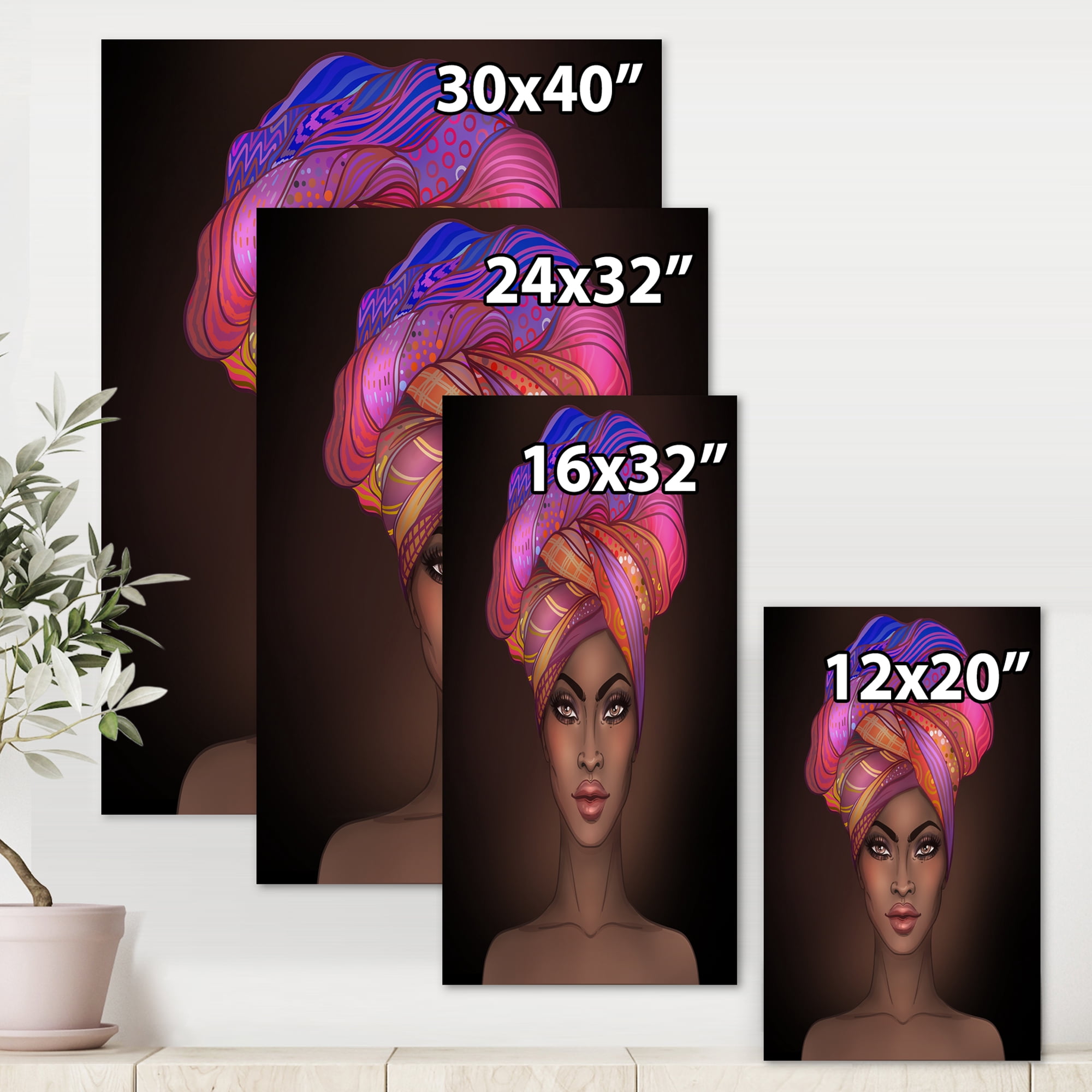 African American Woman Portrait with Turban VI 12 in x 8 in Painting Canvas Art Print, by Designart