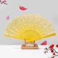 thumbnail image 3 of Byfri 6 Pack Gold Trim Floral Folding Hand Fans Clacking Handheld Fans for Line Dancing Weddings 43x24cm, 3 of 7