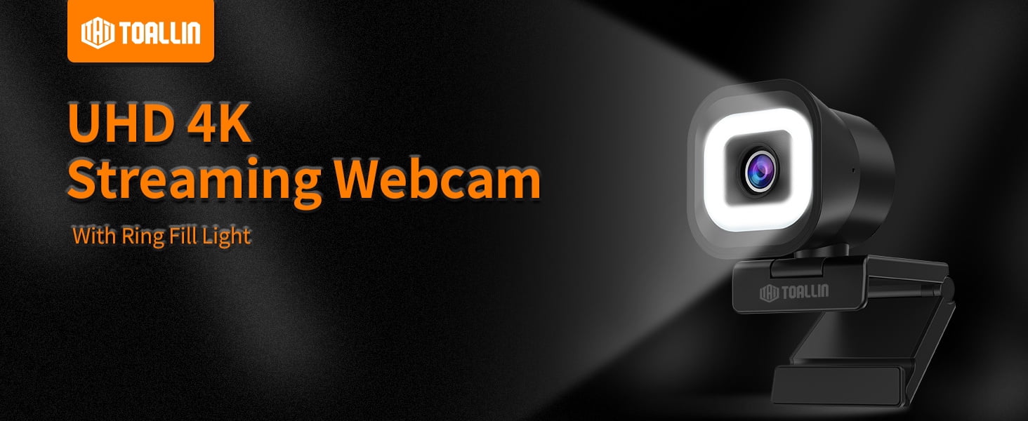 TOALLIN SC106L Autofocus 4K PDAF Webcam,12MP,Built-in Ring Light &Dual Mics,with Remote,5X Digital Zoomwide Compatibility