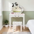 thumbnail image 2 of Hassch 23.6" Small Makeup Vanity Desk with Lighted Detachable Mirror, Mini Dressing Table with Stool and Drawer for Bedroom, White & Black, 2 of 7