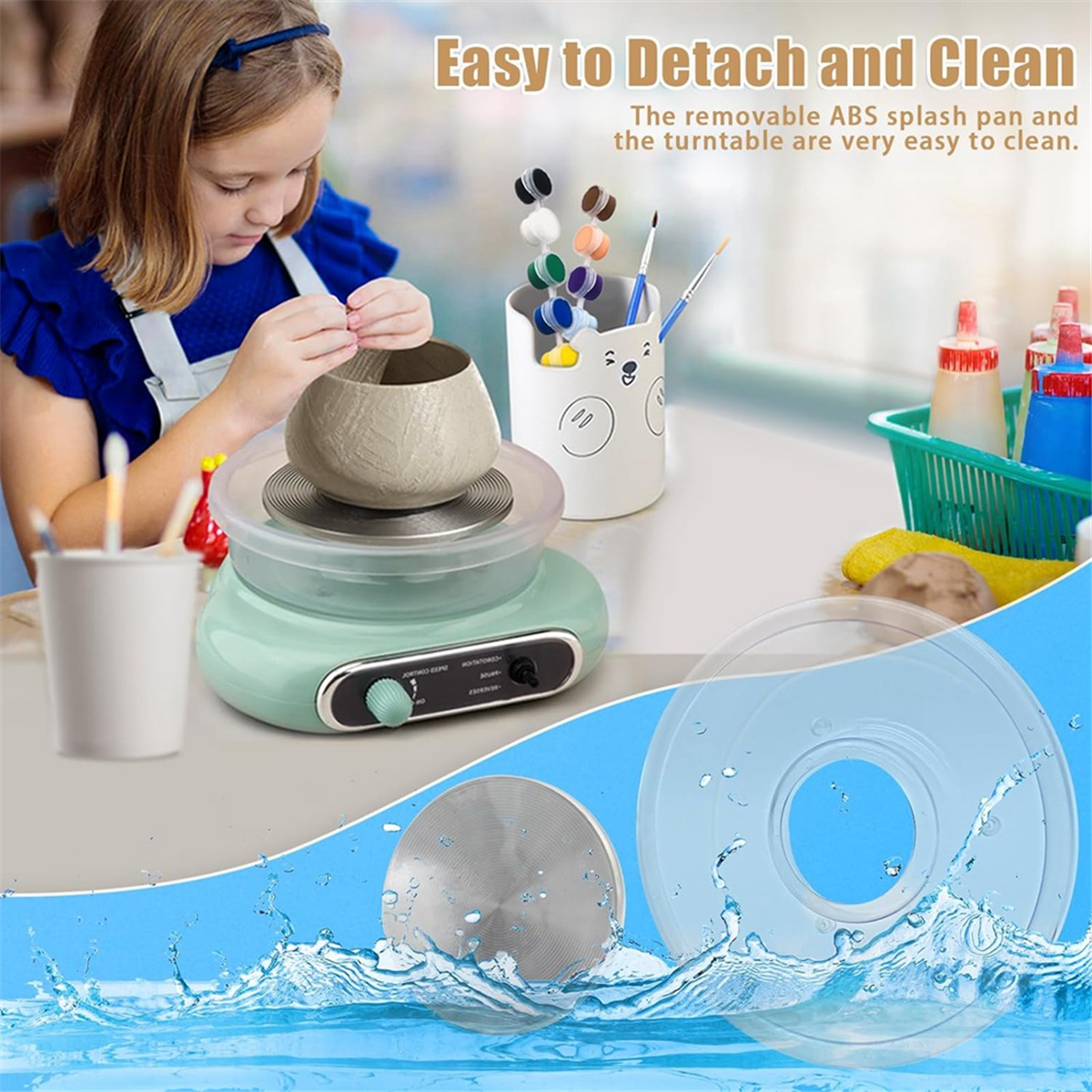 ,4.7-Inch Pottery Wheel for Teen and Adult Beginners, 3 Lbs Air-Drying Clay,Home DIY Craft Kit Us Plug